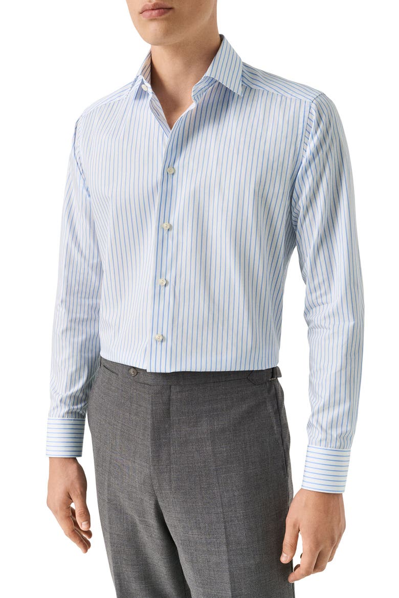 Slim Fit Stripe Dress Shirt, Main, color, MEDIUM BLUE