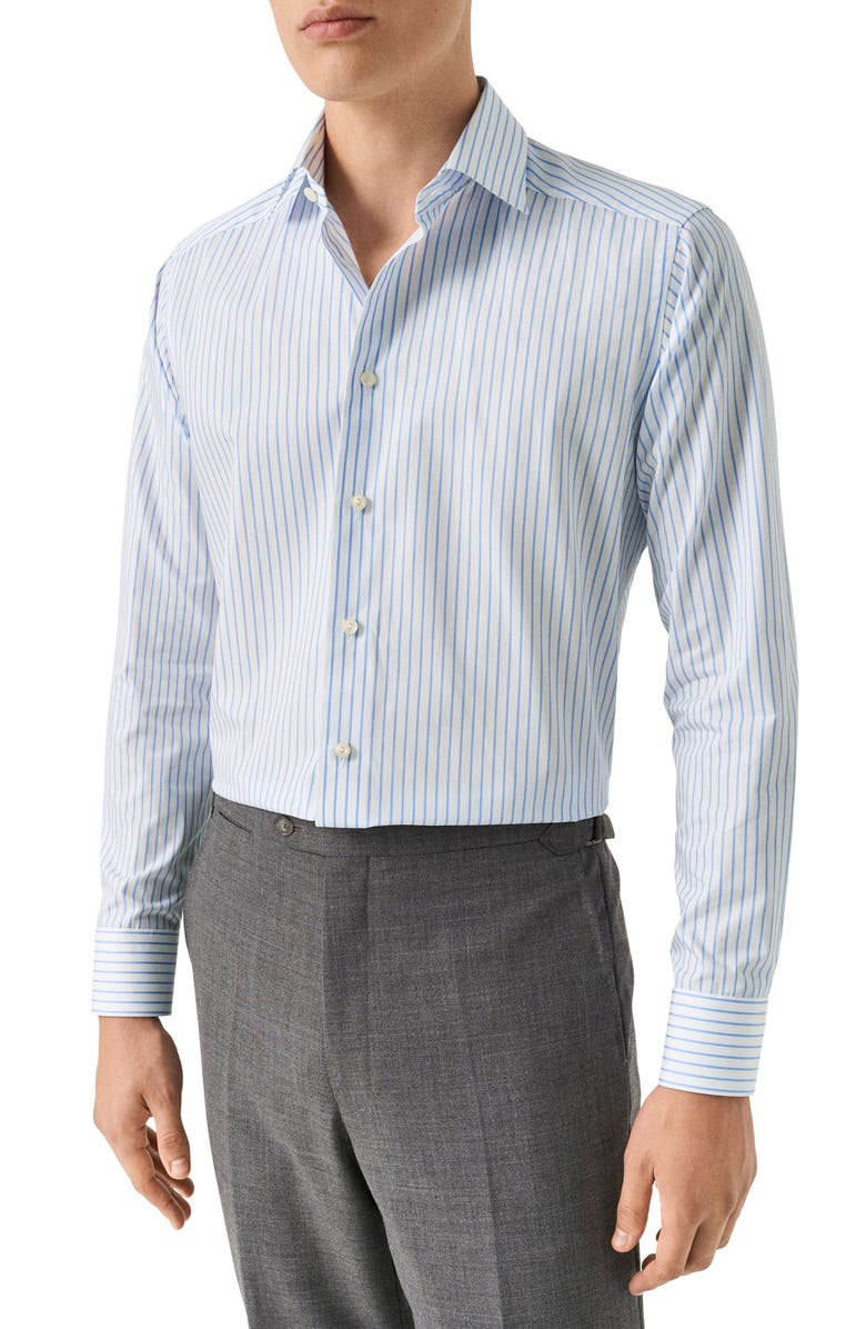 Eton Slim Fit Stripe Dress Shirt, Main, color, Medium Blue