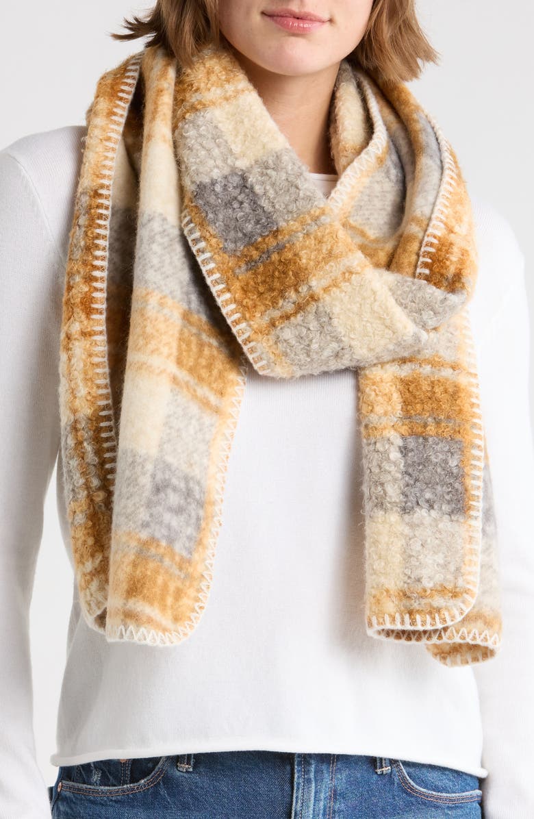 Melrose and Market Whipstitch Plaid Scarf, Main, color, Yellow- Grey