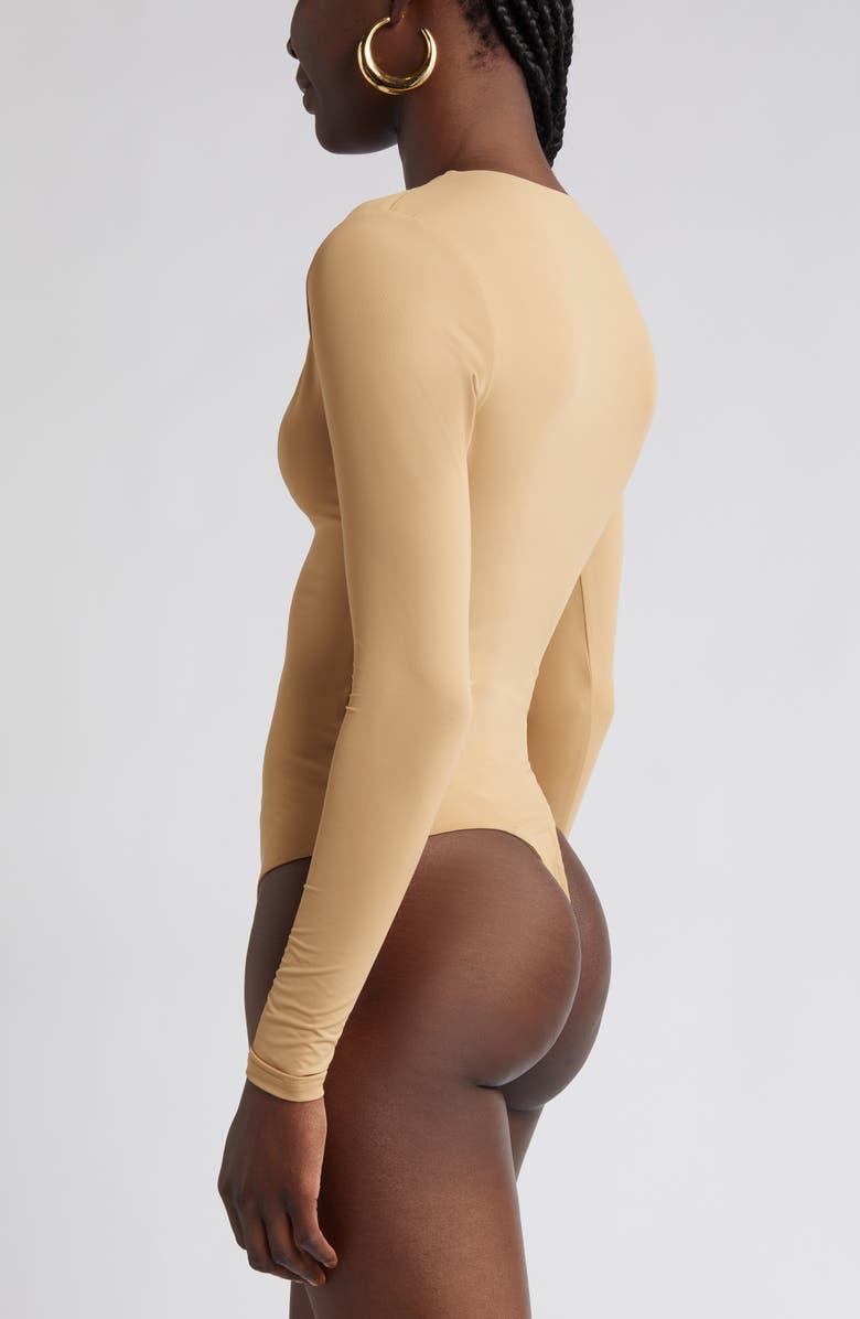 Open Edit Smooth Edit V-Neck Bodysuit, Alternate, color, Tan Cartouche