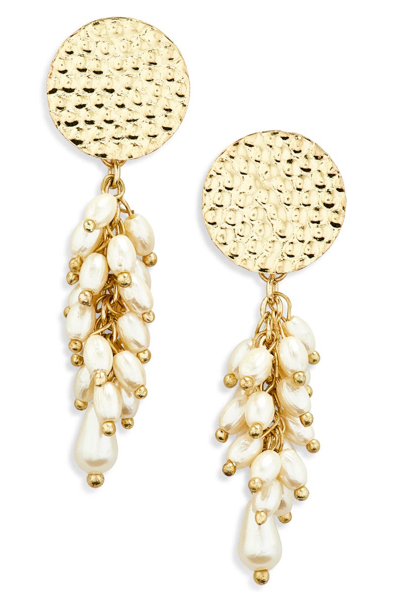 AREA STARS Faux Pearl Cluster Drop Earrings, Main, color, Gold