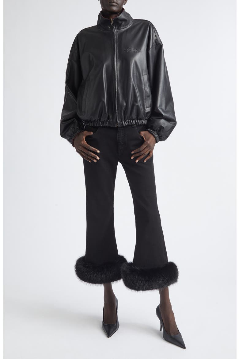 Leather Bomber Jacket, Alternate, color, 1000 BLACK