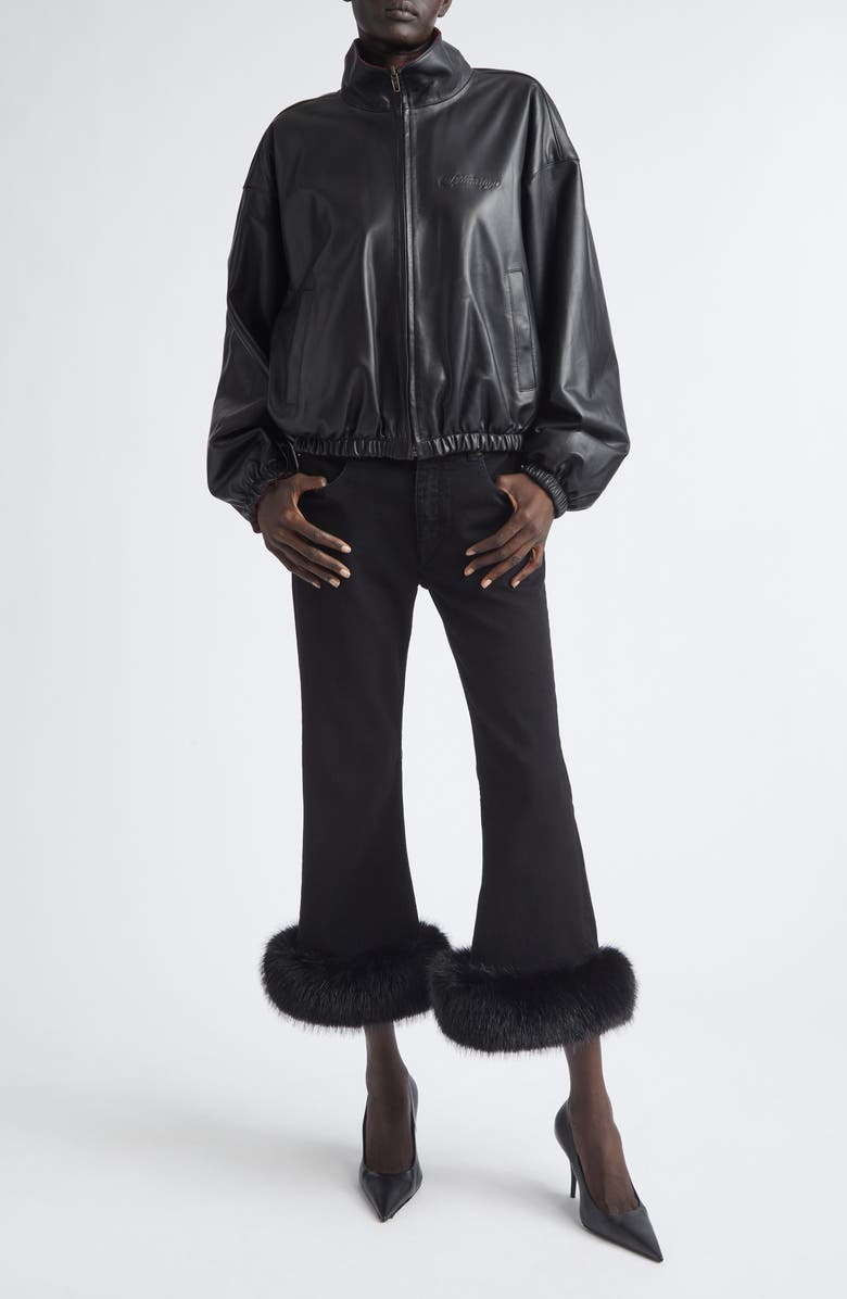 Balenciaga Leather Bomber Jacket, Alternate, color, 1000 Black