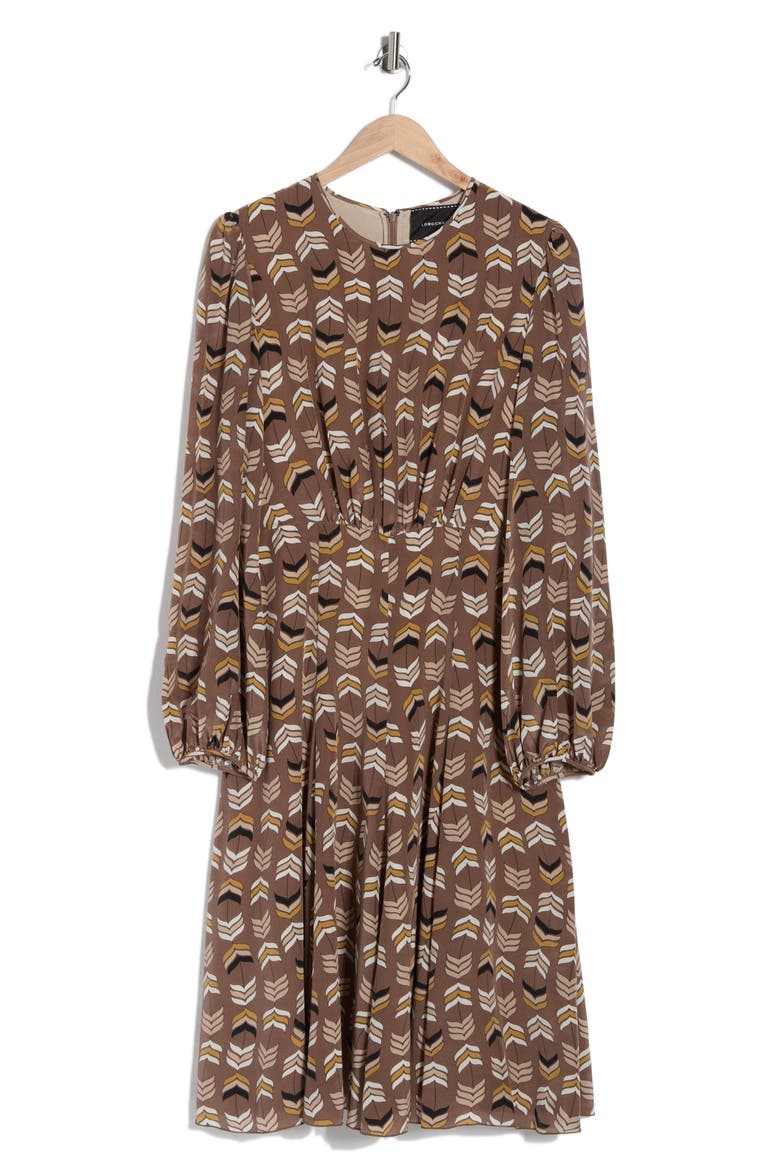 Long Sleeve Silk Dress, Alternate, color, HONEY