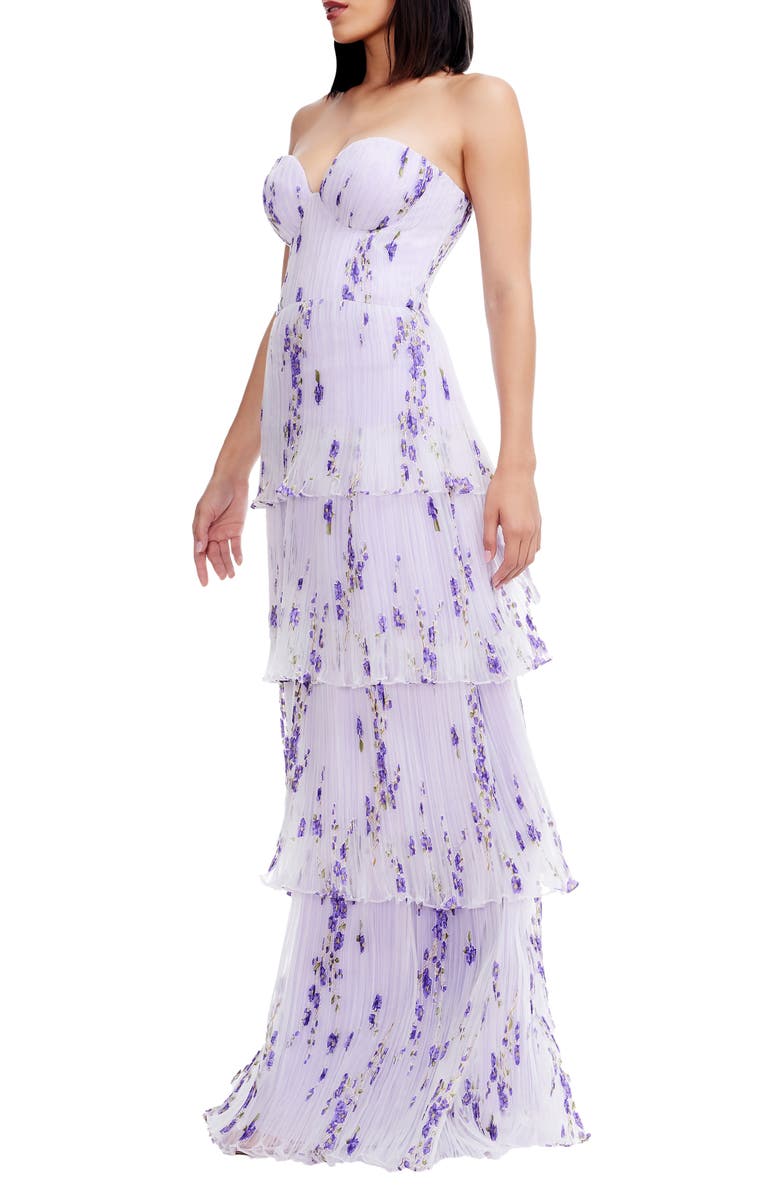 Dress the Population Layana Ruffle Strapless Evening Gown, Alternate, color, Wisteria Multi