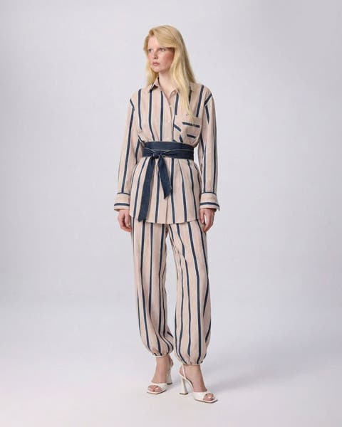 Ismene Side Button Boyfriend Stripe Shirt
