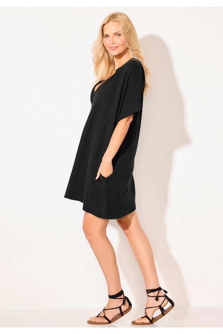 Cotton Gauze V Neck Cover Up, Alternate, color, Black