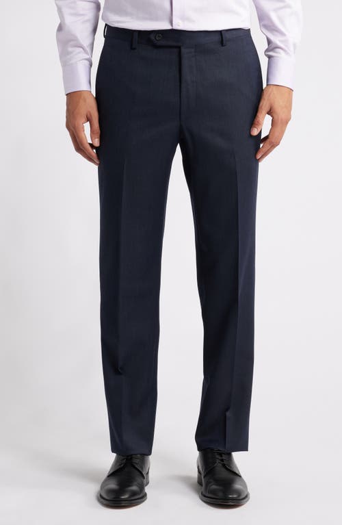 Samuelsohn Flat Front Straight Leg Wool Twill Dress Pants in Navy 