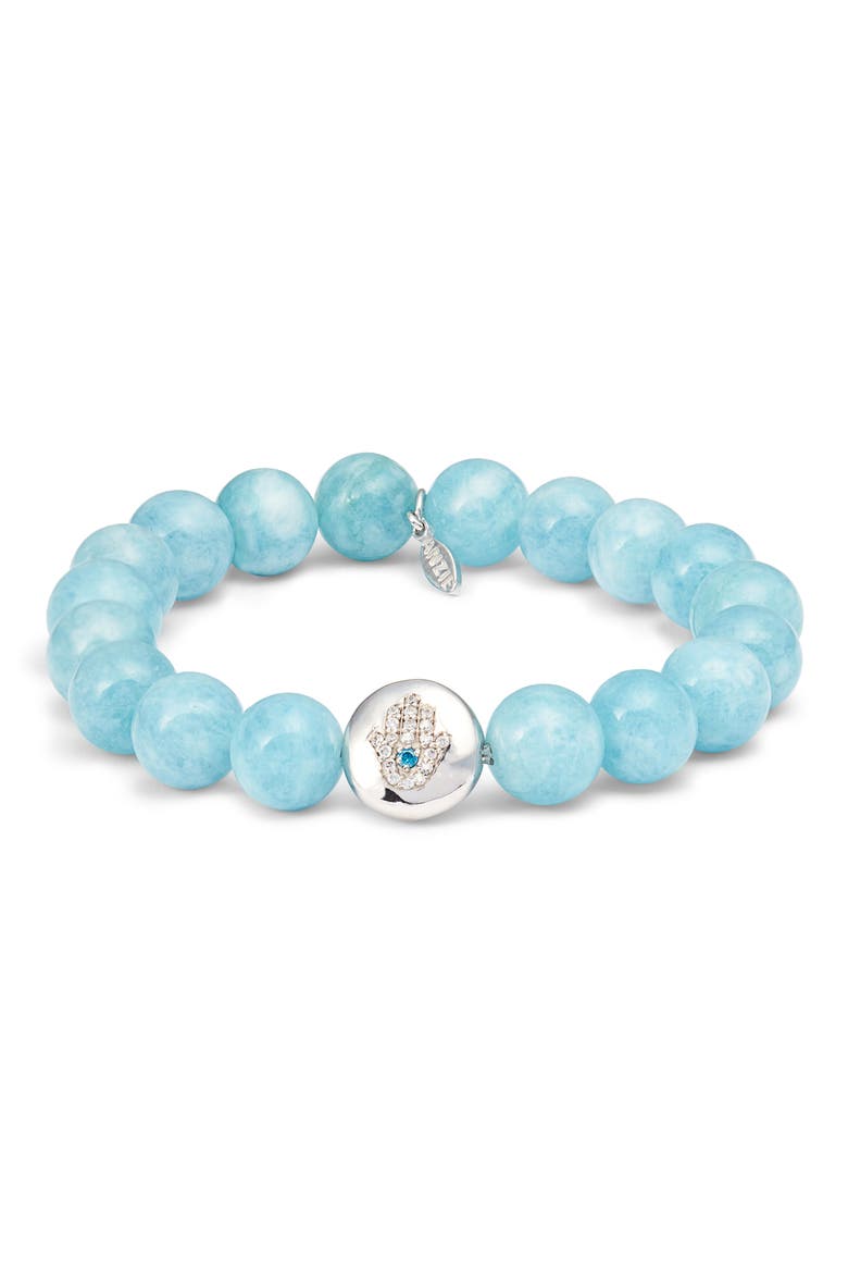 Bohéme Hamsa Beaded Stretch Bracelet, Main, color, SILVER