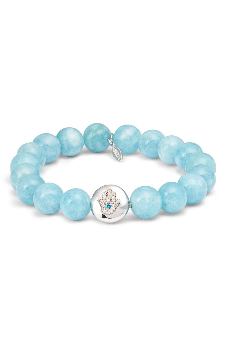 Anzie Bohéme Hamsa Beaded Bracelet, Main, color, Silver