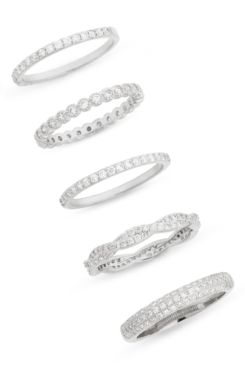 NORDSTROM RACK Set of 5 CZ Stackable Rings, Main, color, Clear- Silver