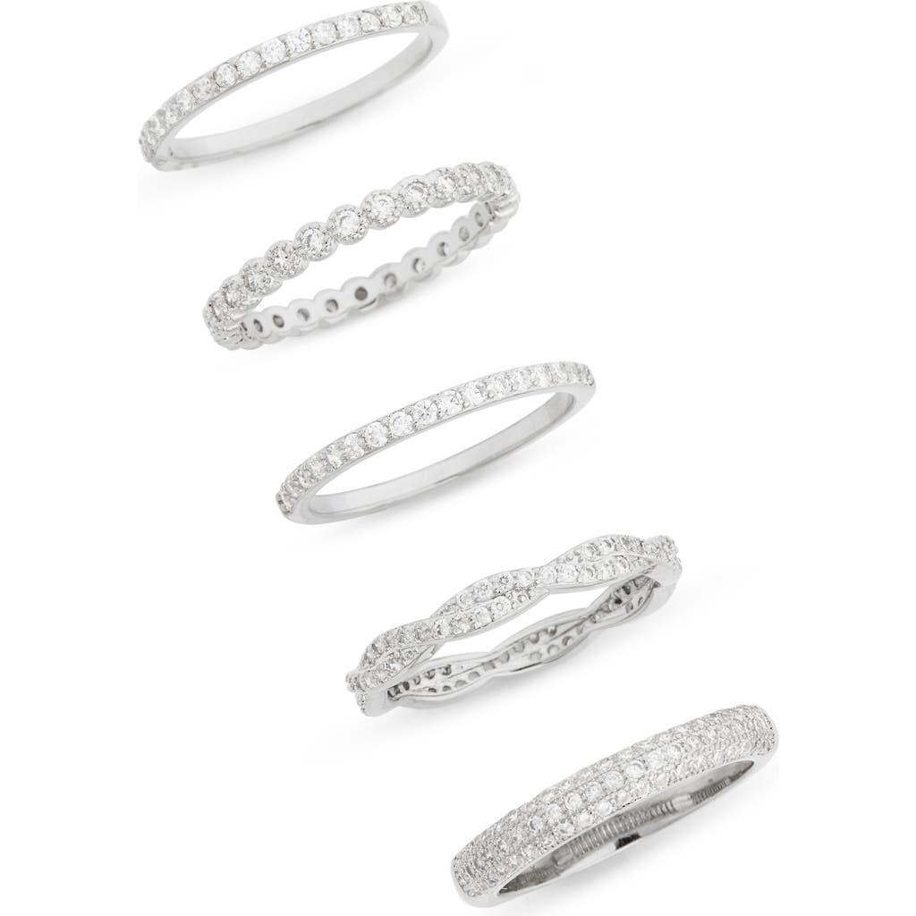 Nordstrom Rack Set Of 5 Cz Stackable Rings In Clear- Silver