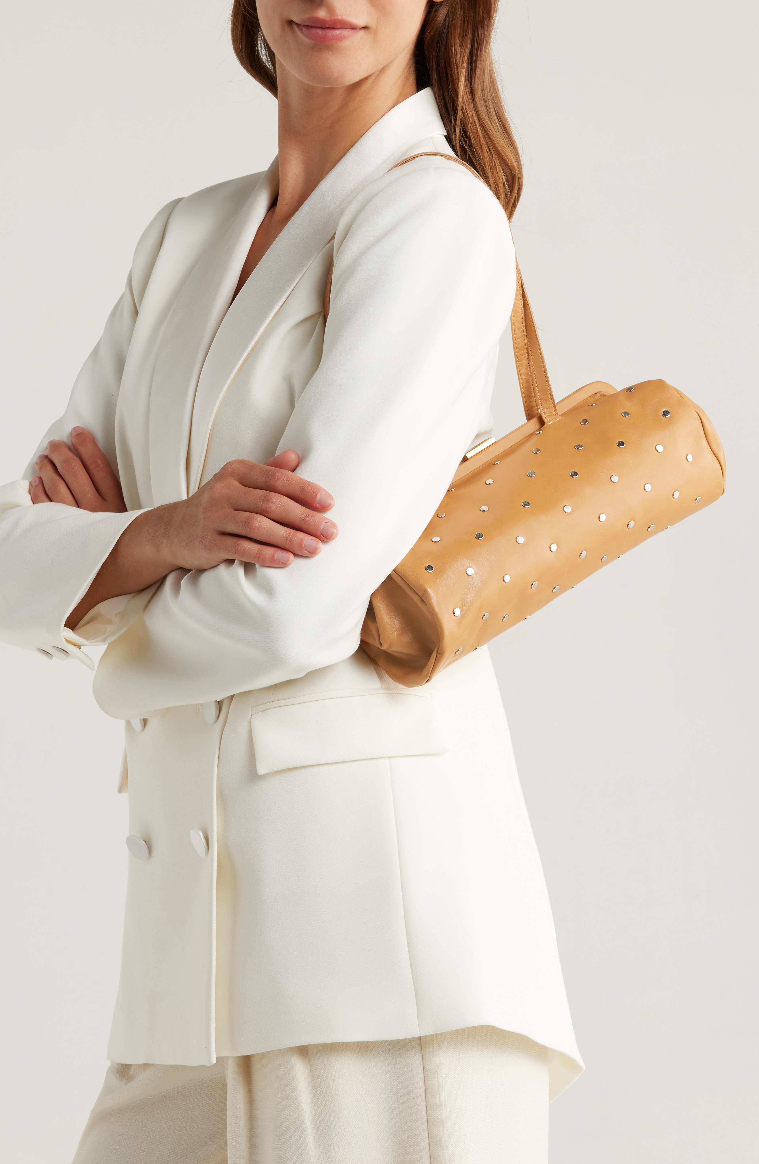 Clare V. Yvette Stud Leather Shoulder Bag, Alternate, color, 