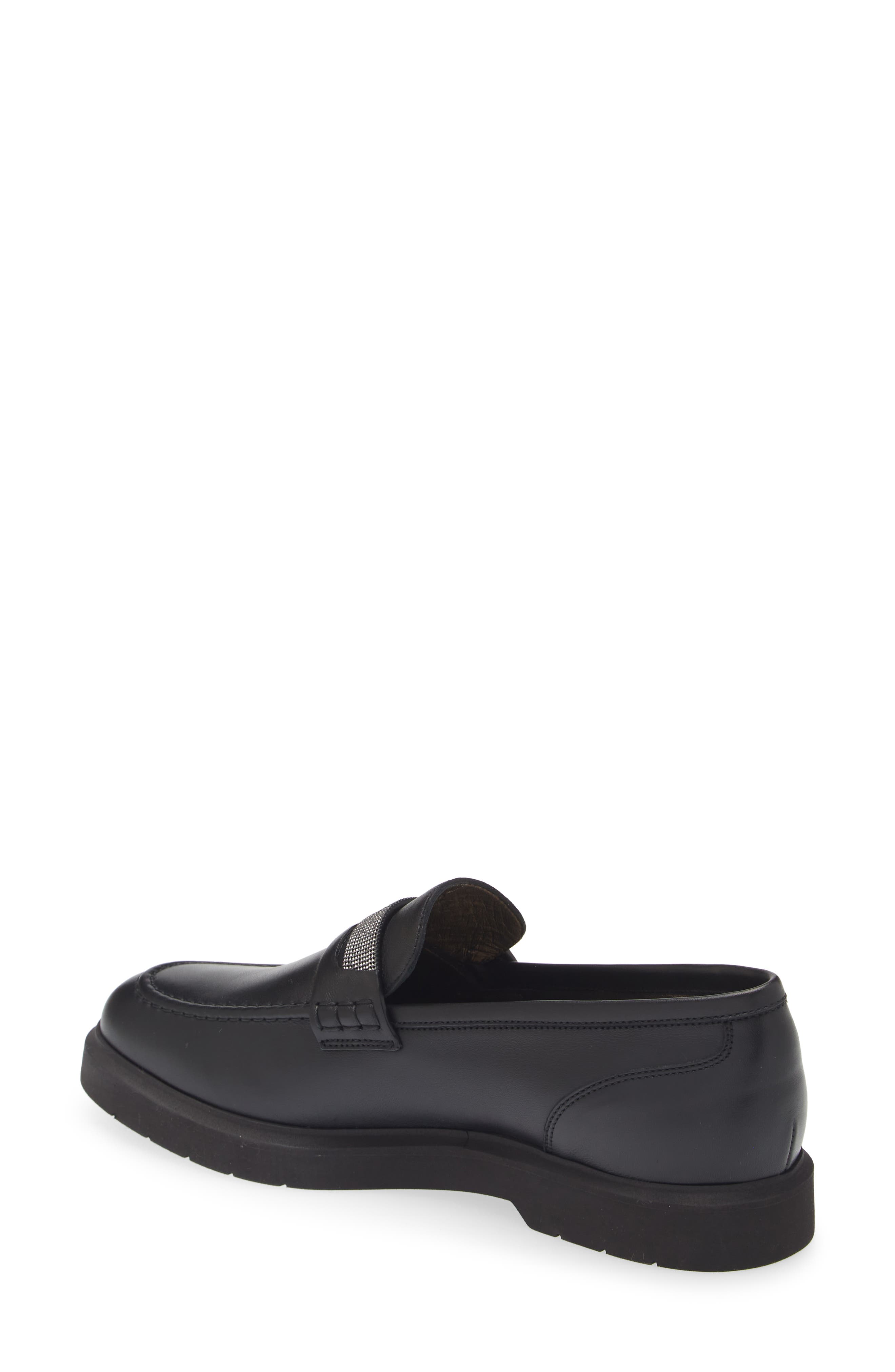 Brunello Cucinelli Monili Trim Leather Loafer, Alternate, color, Black