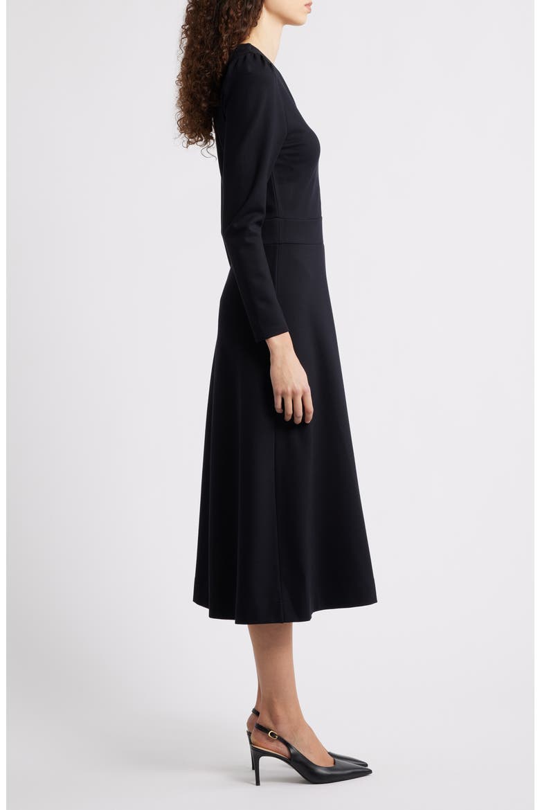 Half-Zip Long Sleeve Ponte Midi Dress, Alternate, color, BLACK
