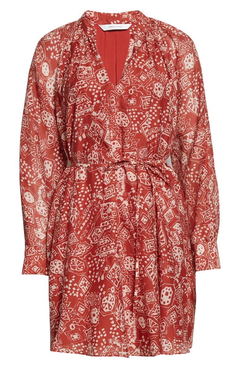 Rebecca Taylor Labyrinth Abstract Print Cotton & Silk Dress, Alternate, color, Labyrinth Print Red