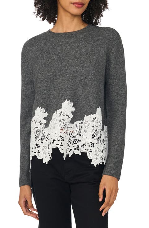 Lace Trim Crewneck Sweater