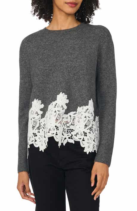 Lace Trim Crewneck Sweater