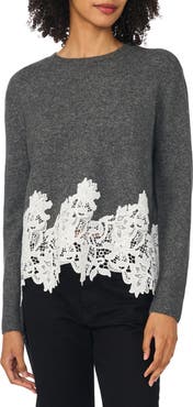 1.STATE Lace Trim Crewneck Sweater