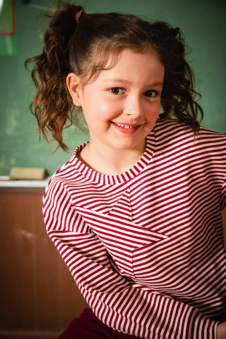 Soft Jersey Star Appliqué Long Sleeve Top, Alternate, color, Red and White Stripes