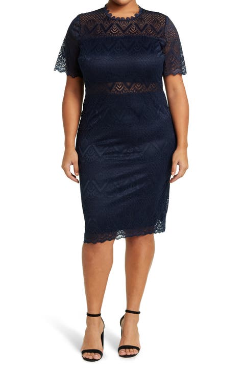 Lucie Elbow Length Sleeve Lace Dress (Plus)