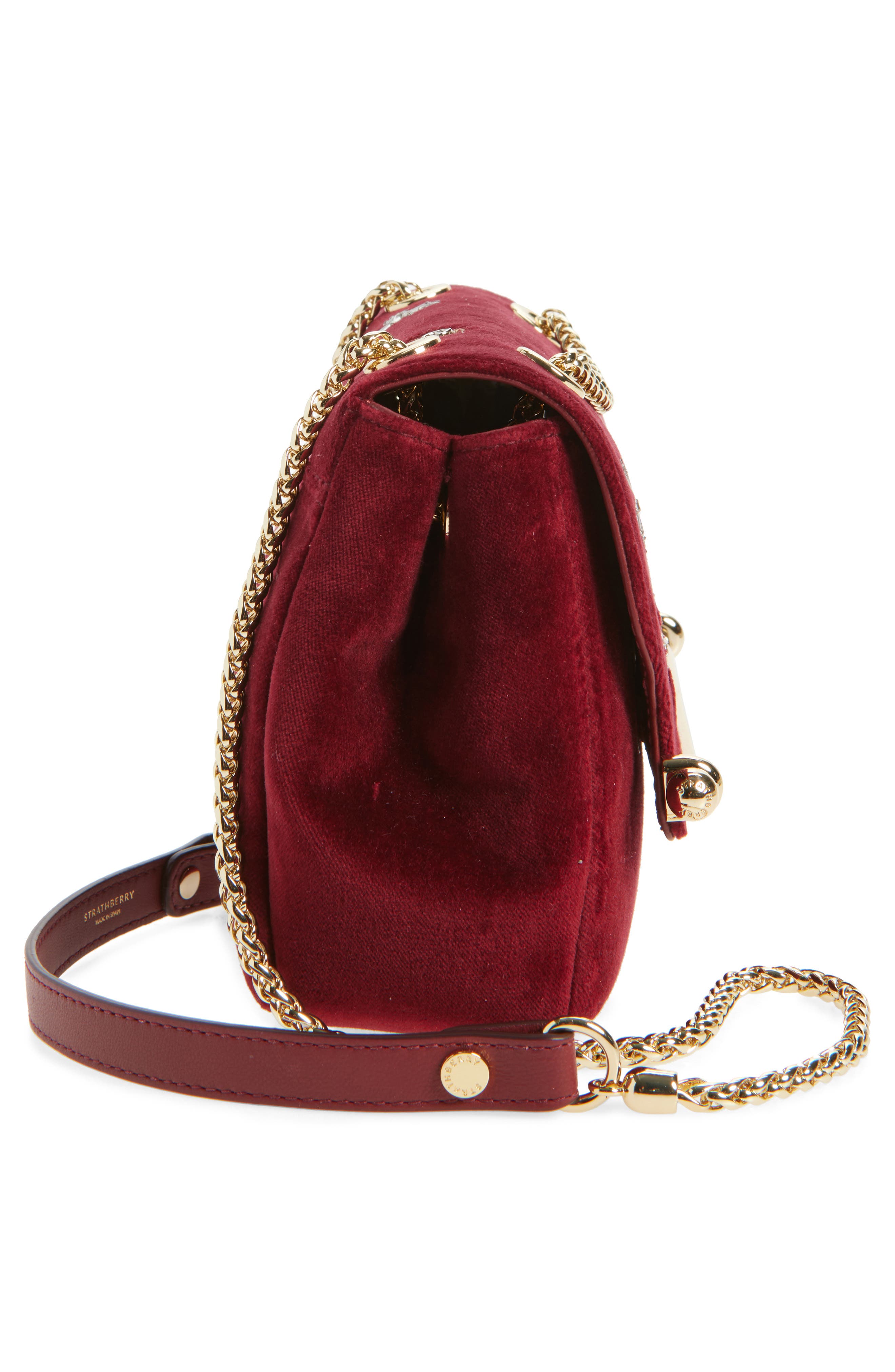 Strathberry x Cinq à Sept Mini East/West Embroidered Velveteen Shoulder Bag, Alternate, color, Bordeaux
