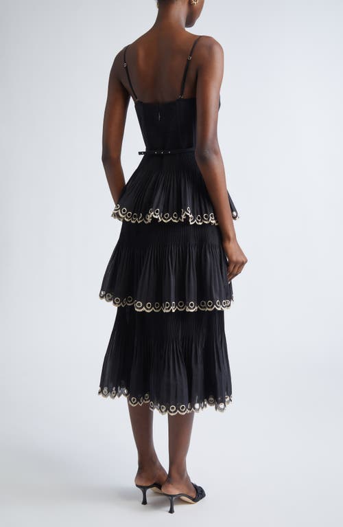 Zimmermann Scalloped Eyelet Trim Tiered Midi Dress In Multi