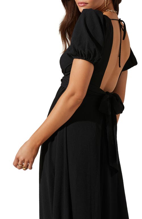 Astr Tie Back Puff Sleeve Midi Dress In Black