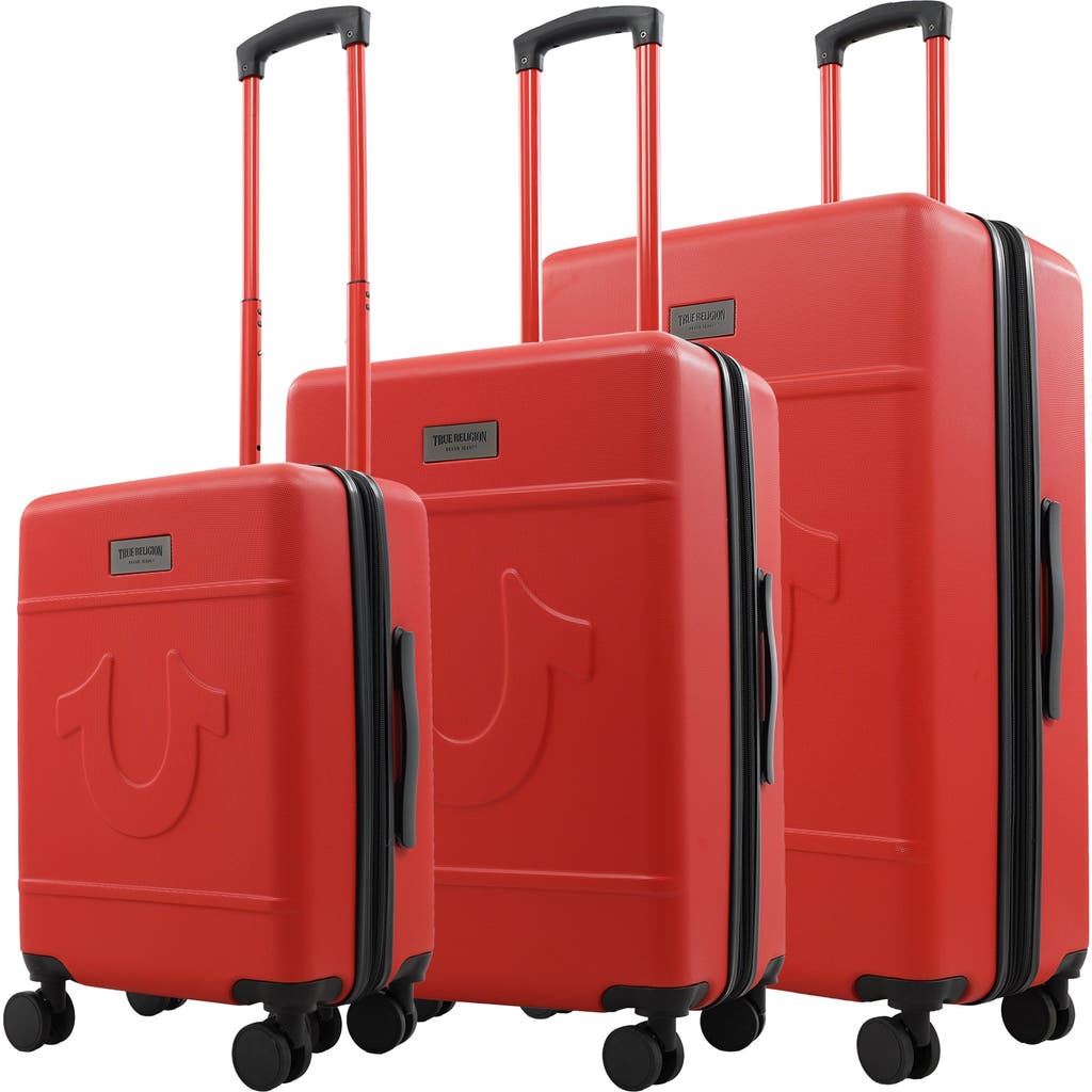 True Religion Molded U 3-piece Hardside Spinner Luggage Set 22", 26.5" & 30.5" Expandable Suitcases In Red