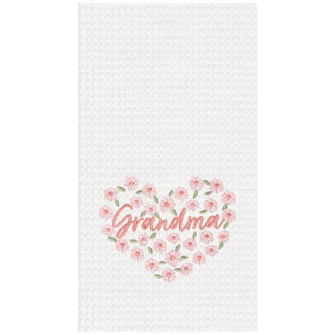 Grandma Mother's Day Floral Kitchen and Bathroom Embroidered Waffle Hand Towel