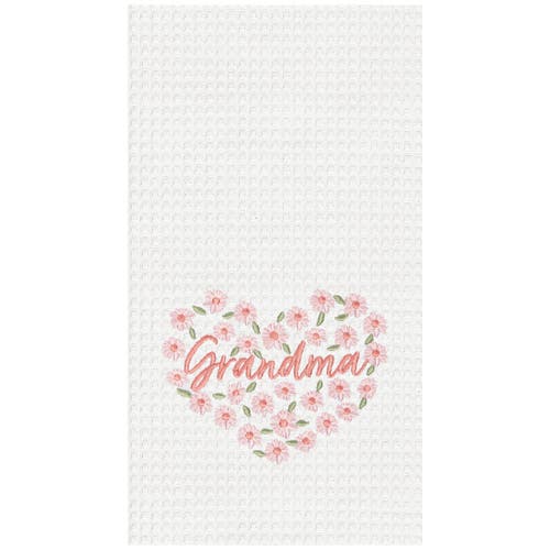 C & F Home C&f Home Grandma Mother's Day Floral Kitchen And Bathroom Embroidered Waffle Hand Towel In Pink