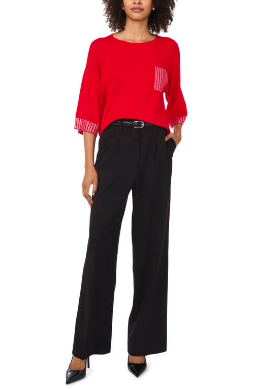 VINCE CAMUTO VINCE CAMUTO EMBELLISHED TRIM THREE-QUARTER SLEEVE SWEATER