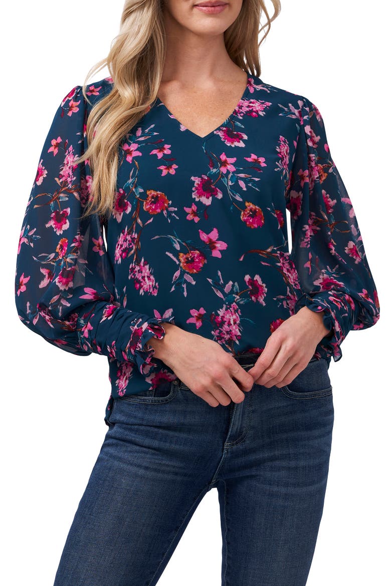 Floral Moments Long Sleeve Top, Main, color, VIVID TEAL