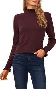 CeCe Ruffle Mock Neck Sweater
