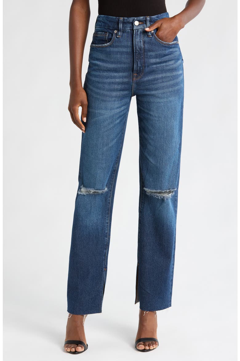 Good Boy Split Hem High Waist Straight Leg Jeans, Main, color, INDIGO705