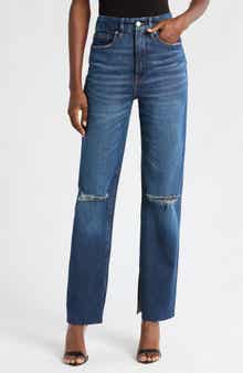 Good American Good Boy Split Hem High Waist Straight Leg Jeans
