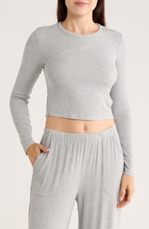 Malibu Collection® Ultra Soft Rib Long Sleeve Crop Top