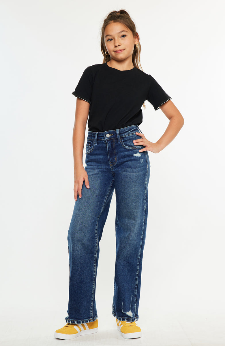 KanCan Dania High Rise Wide Leg Kids Jeans, Alternate, color, Dark Wash