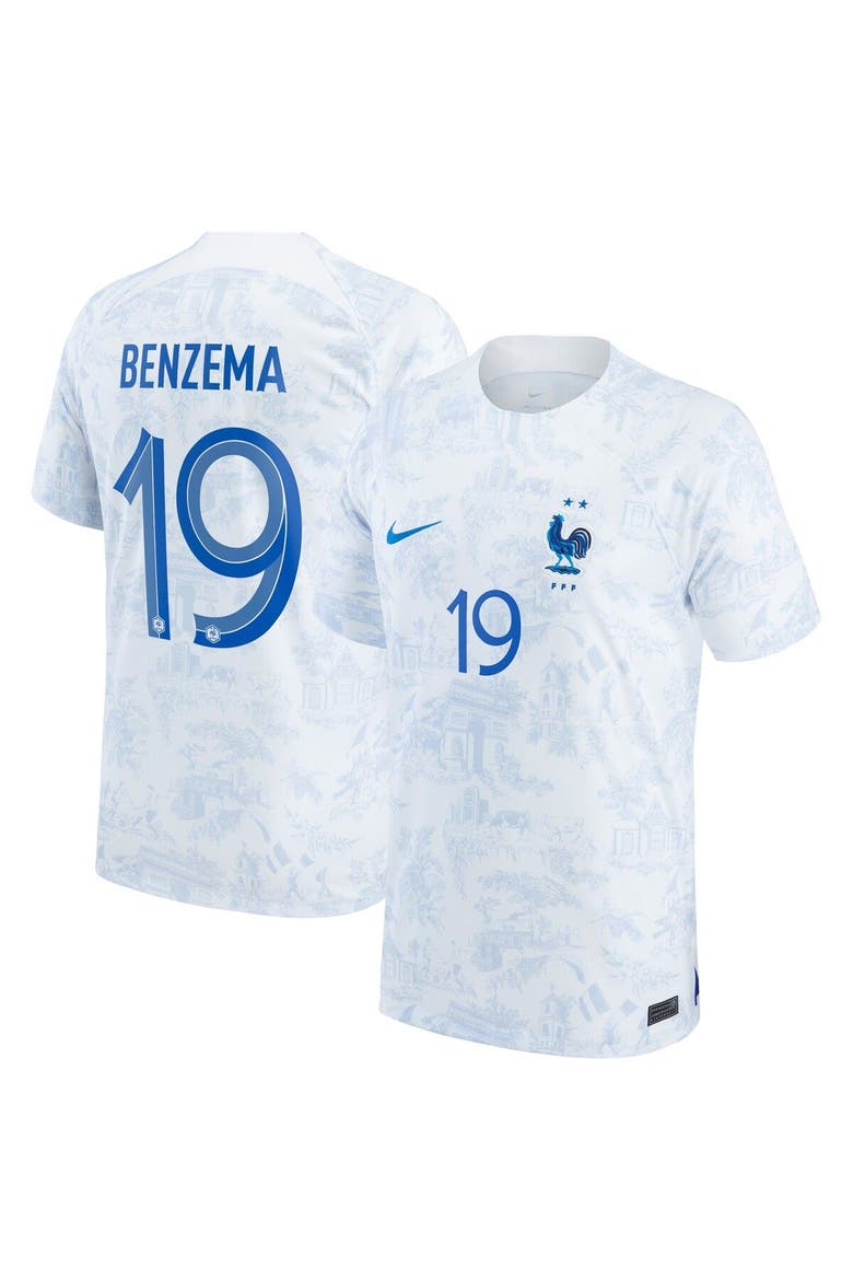 Men's Nike Karim Benzema White France National Team 2022/23 Away Breathe Stadium Replica Player Jersey, Main, color, White