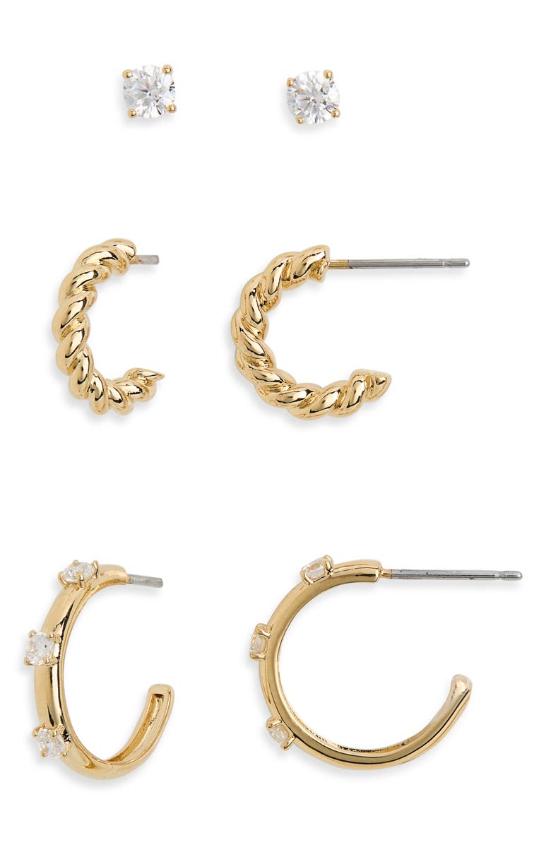 Nadri Brunch Trio Assorted Earring Set, Main, color, Gold