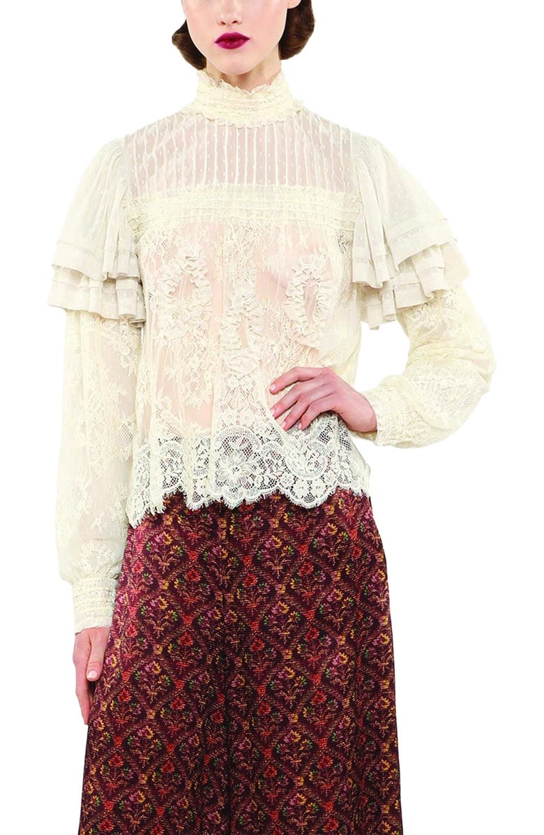 Anna Sui Victorian Lace Victorian Blouse, Alternate, color, Cream