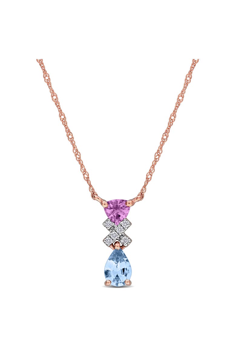 Sapphire & Diamond Drop Necklace 14k, Main, color, Rose Gold