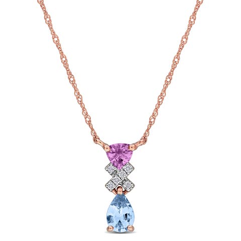 Sapphire & Diamond Drop Necklace 14k