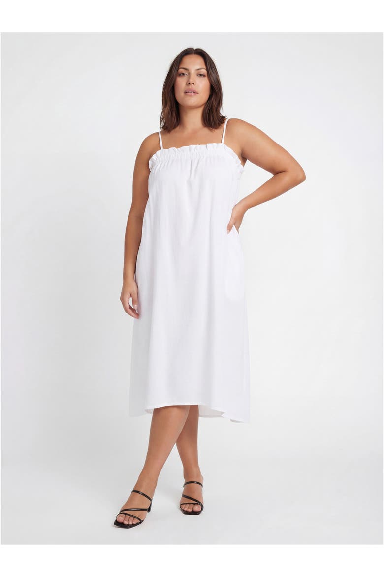 Curvy Essential Spaghetti Strap Smocked Pocket A-Line Maxi Dress, Main, color, White