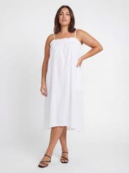 24seven Comfort Apparel Curvy Essential Spaghetti Strap Smocked Pocket A-Line Maxi Dress