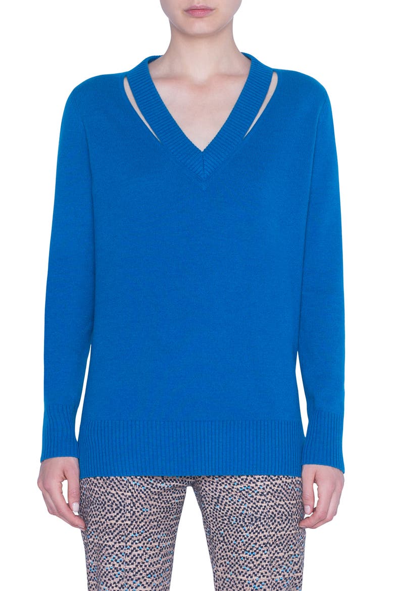 Luna Cutout Wool & Cashmere Sweater, Main, color, LAKE