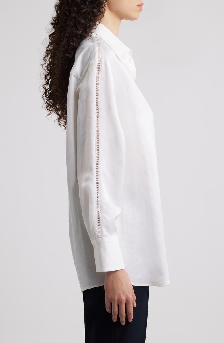 BOSS Belini Openwork Trim Button-Up Shirt, Alternate, color, White