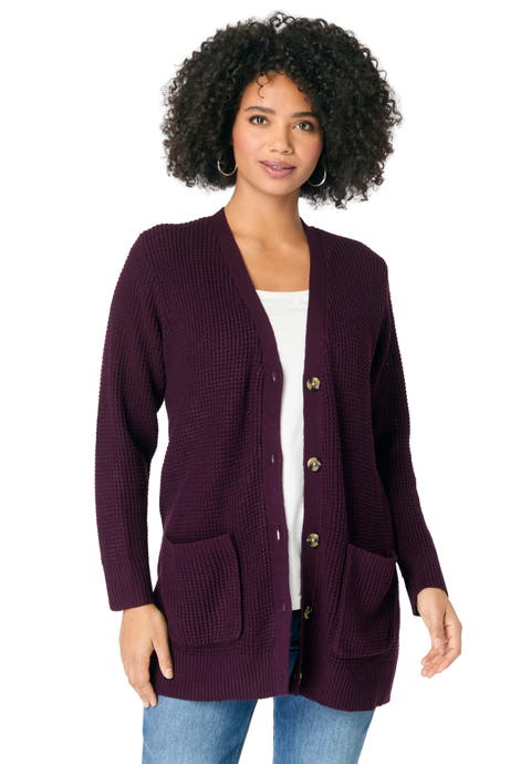 Waffle Button Front Cardigan