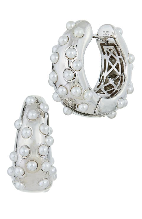 Faux Pearl Hoop Earrings