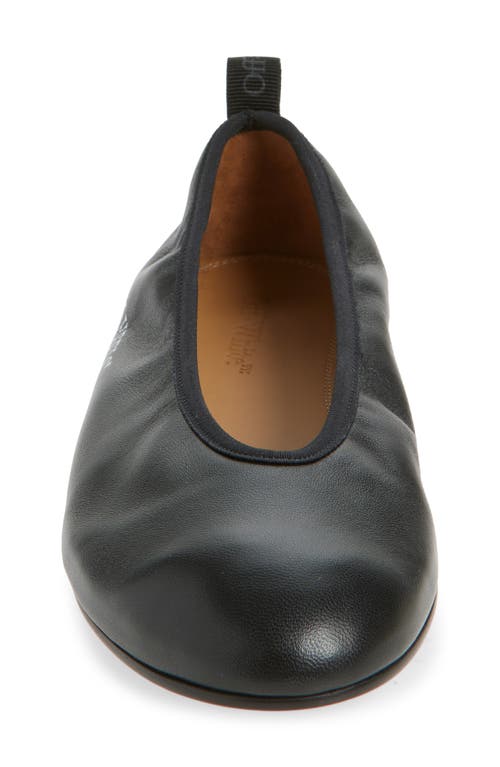 Off-white Round Toe Leather Ballerina Shoes In Black